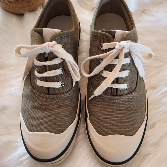 ZARA Olive Green Canvas Wedge Sneakers. - Picture 2 of 11